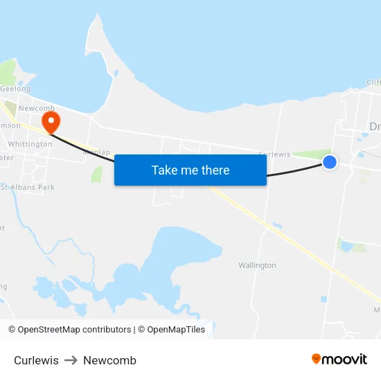 Curlewis to Newcomb map