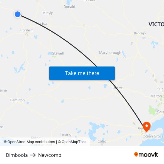 Dimboola to Newcomb map