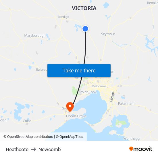 Heathcote to Newcomb map