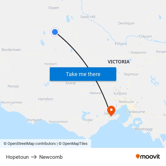 Hopetoun to Newcomb map