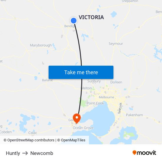 Huntly to Newcomb map