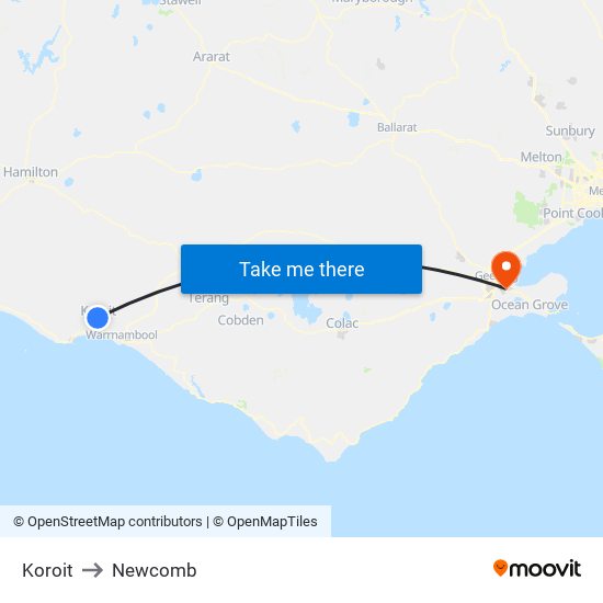 Koroit to Newcomb map