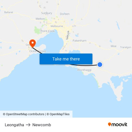 Leongatha to Newcomb map