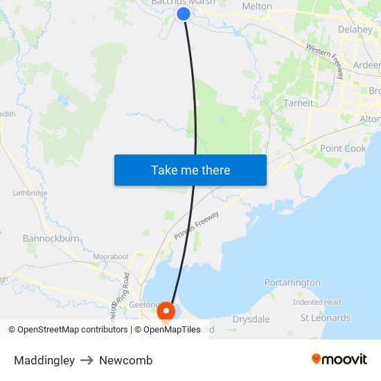 Maddingley to Newcomb map