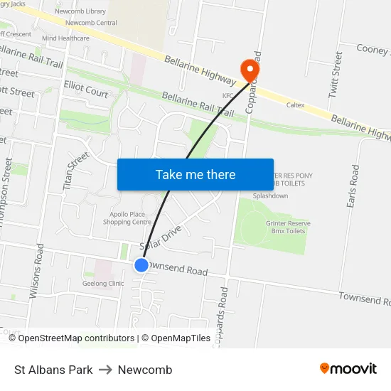 St Albans Park to Newcomb map