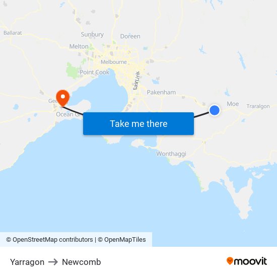 Yarragon to Newcomb map