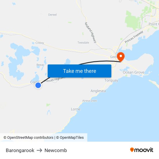 Barongarook to Newcomb map