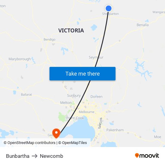 Bunbartha to Newcomb map