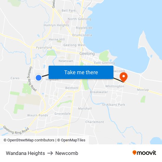 Wandana Heights to Newcomb map