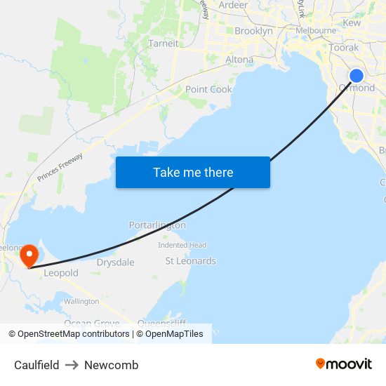 Caulfield to Newcomb map