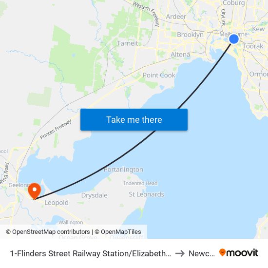 1-Flinders Street Railway Station/Elizabeth St (Melbourne City) to Newcomb map