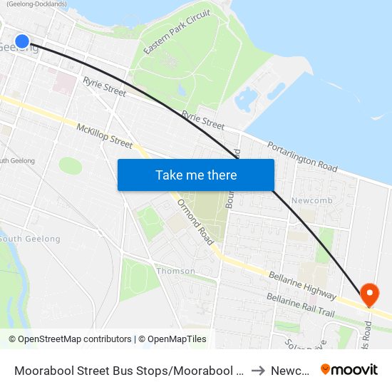 Moorabool Street Bus Stops/Moorabool St (Geelong) to Newcomb map