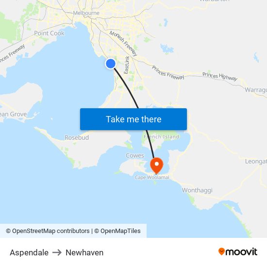 Aspendale to Newhaven map