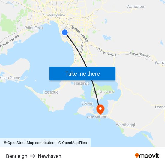 Bentleigh to Newhaven map