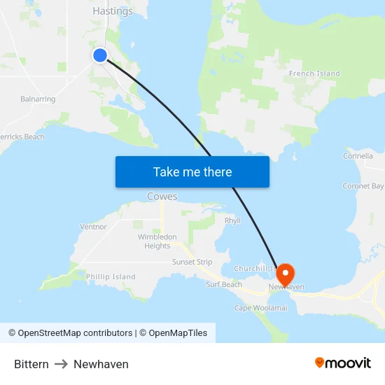 Bittern to Newhaven map
