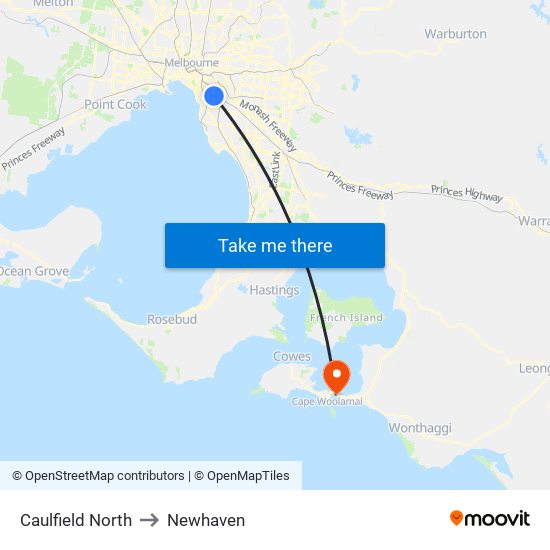 Caulfield North to Newhaven map