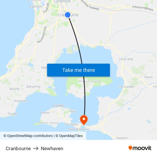 Cranbourne to Newhaven map