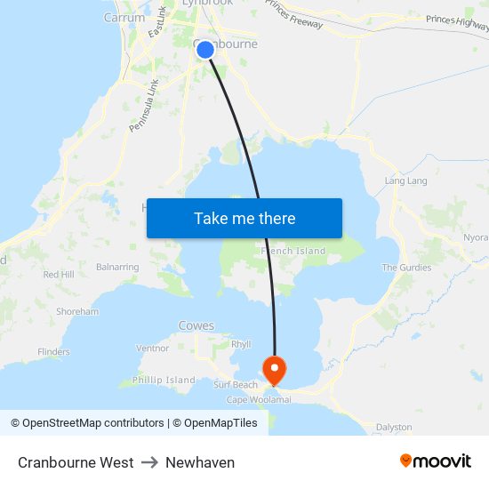 Cranbourne West to Newhaven map