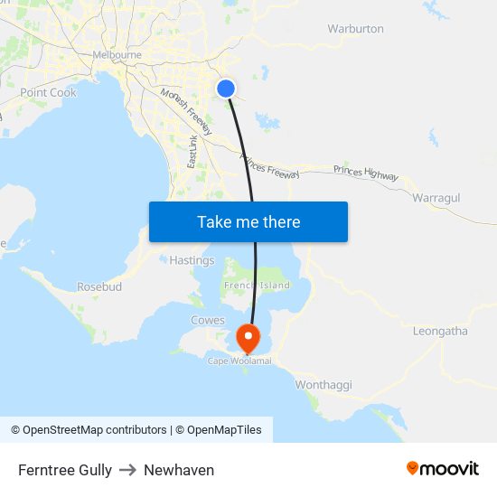 Ferntree Gully to Newhaven map