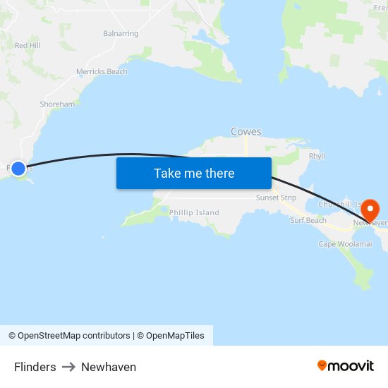 Flinders to Newhaven map