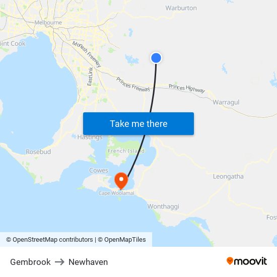 Gembrook to Newhaven map