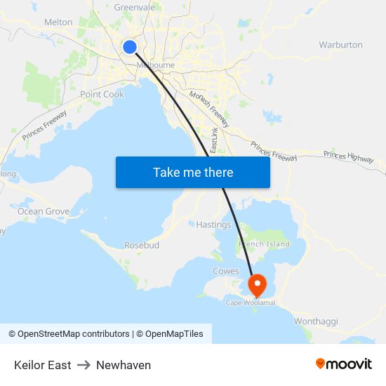 Keilor East to Newhaven map