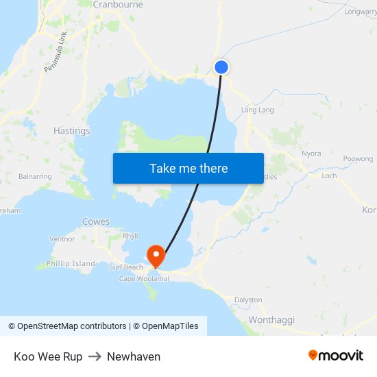 Koo Wee Rup to Newhaven map