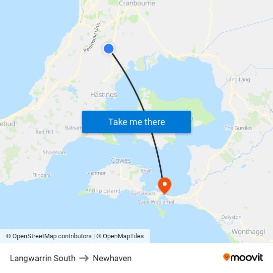 Langwarrin South to Newhaven map