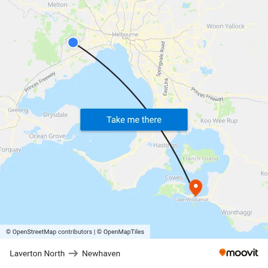 Laverton North to Newhaven map