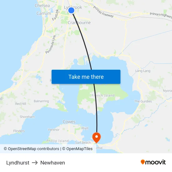 Lyndhurst to Newhaven map