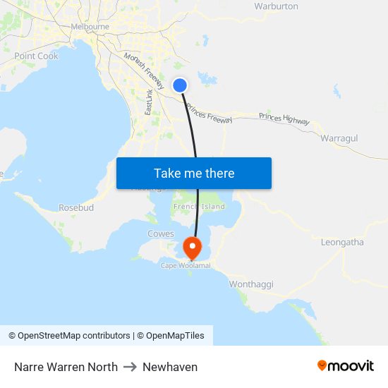 Narre Warren North to Newhaven map