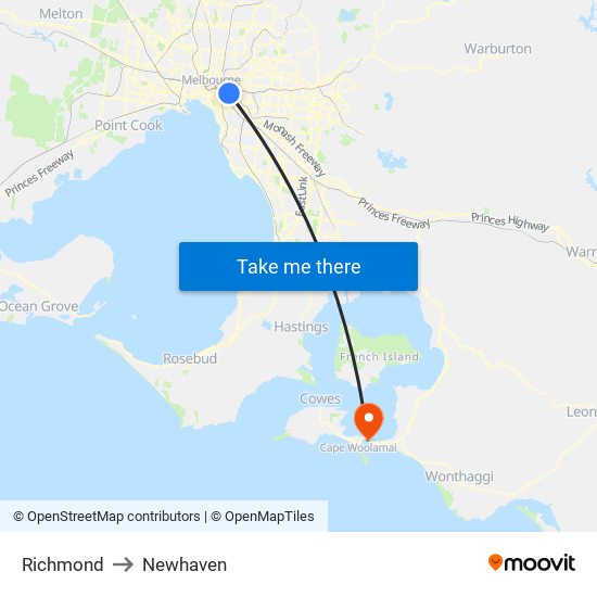 Richmond to Newhaven map