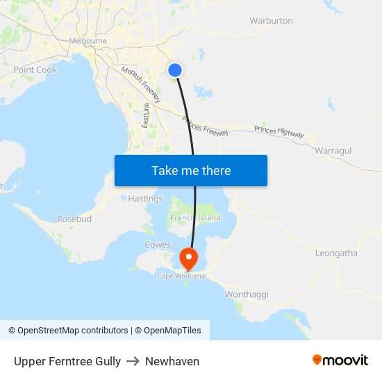 Upper Ferntree Gully to Newhaven map