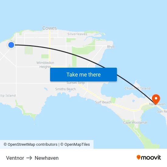 Ventnor to Newhaven map