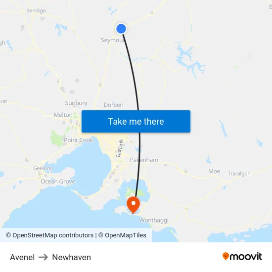 Avenel to Newhaven map