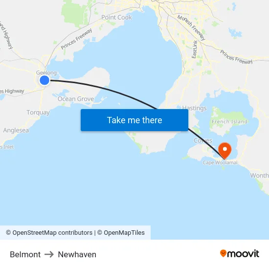 Belmont to Newhaven map