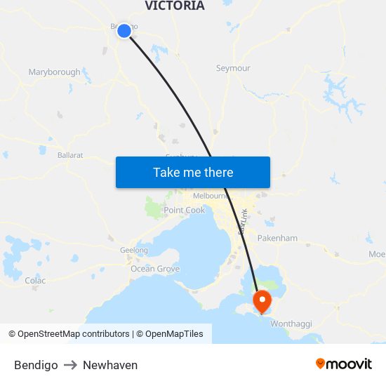 Bendigo to Newhaven map