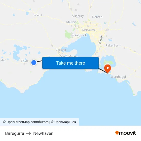 Birregurra to Newhaven map