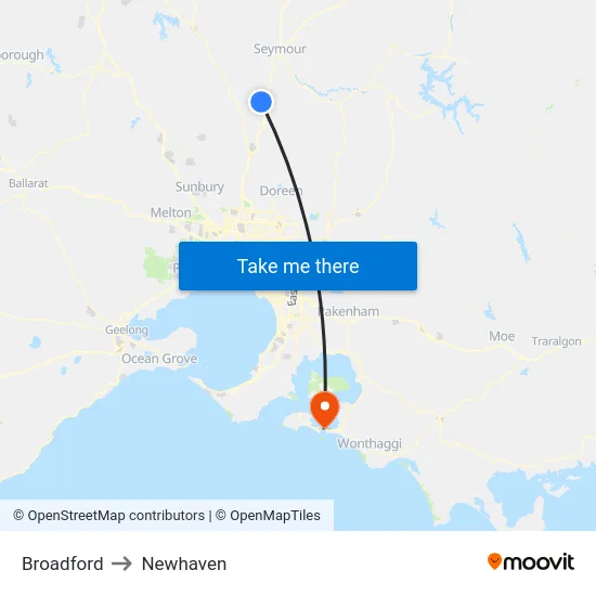 Broadford to Newhaven map