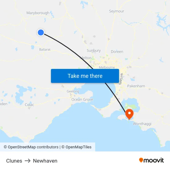 Clunes to Newhaven map