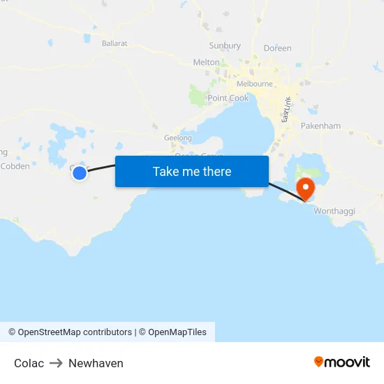 Colac to Newhaven map