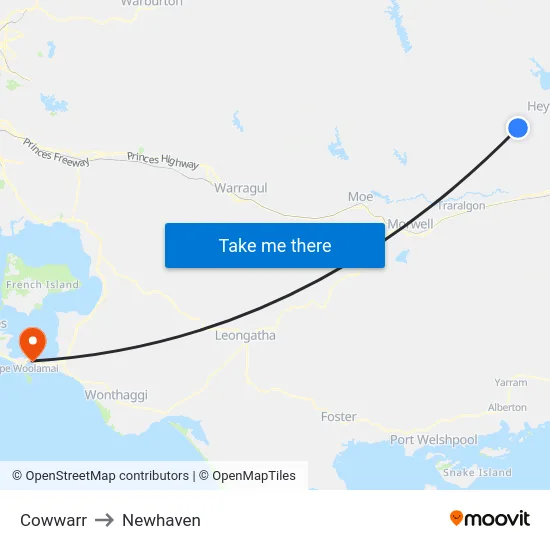 Cowwarr to Newhaven map