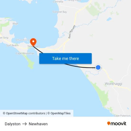 Dalyston to Newhaven map