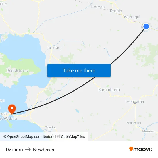 Darnum to Newhaven map
