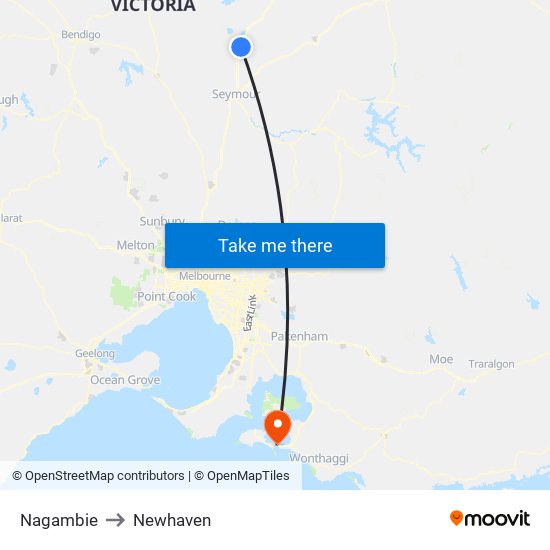 Nagambie to Newhaven map