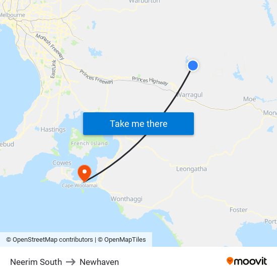 Neerim South to Newhaven map