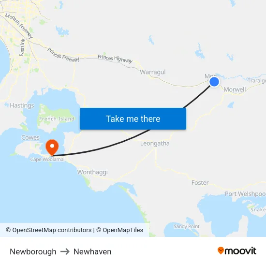 Newborough to Newhaven map