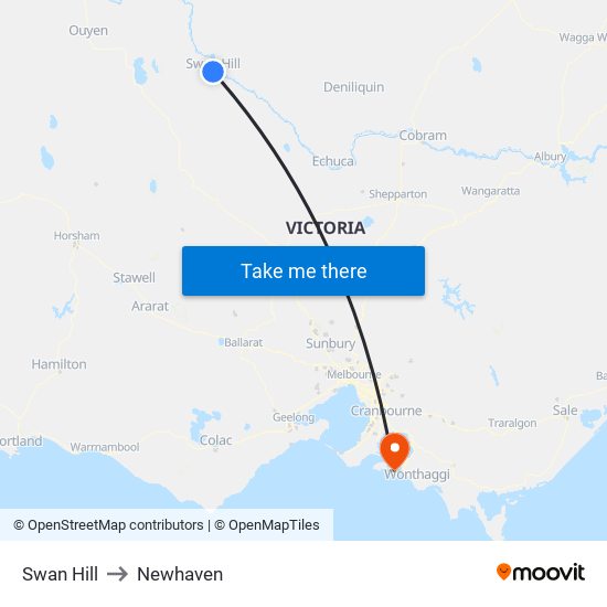 Swan Hill to Newhaven map