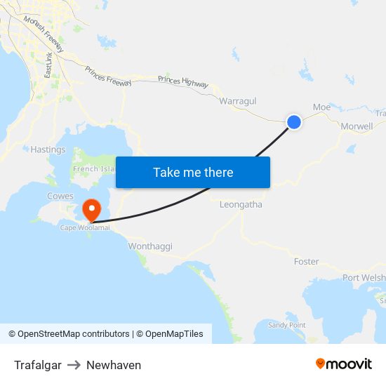 Trafalgar to Newhaven map