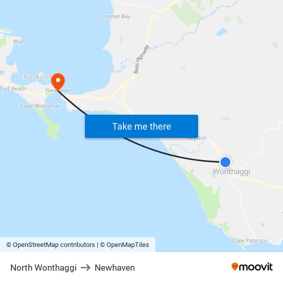North Wonthaggi to Newhaven map